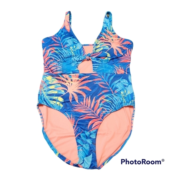 Tropical Blue and Pink One-Piece Swimsuit - Picture 7 of 7